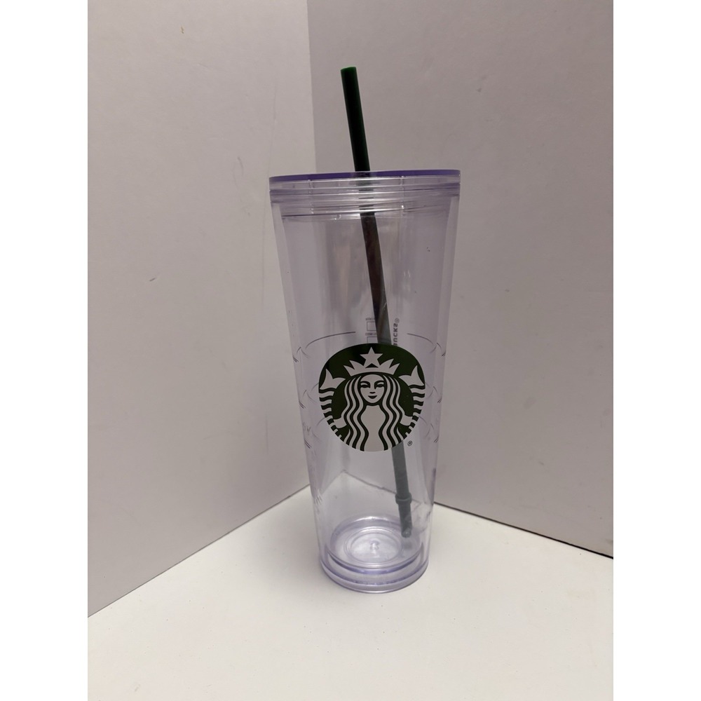 Starbucks Venti Tumbler Clear Green Logo Lid 24oz Double Wall Straw Screw on lid